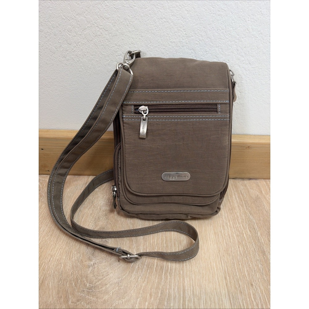 Baggallini Journey Tan Brown Multi-Compartment Zip-Around Organize Crossbody Bag